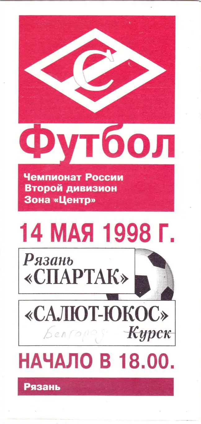 Спартак (Рязань) - Салют-Юкос (Белгород) 14.05.1998