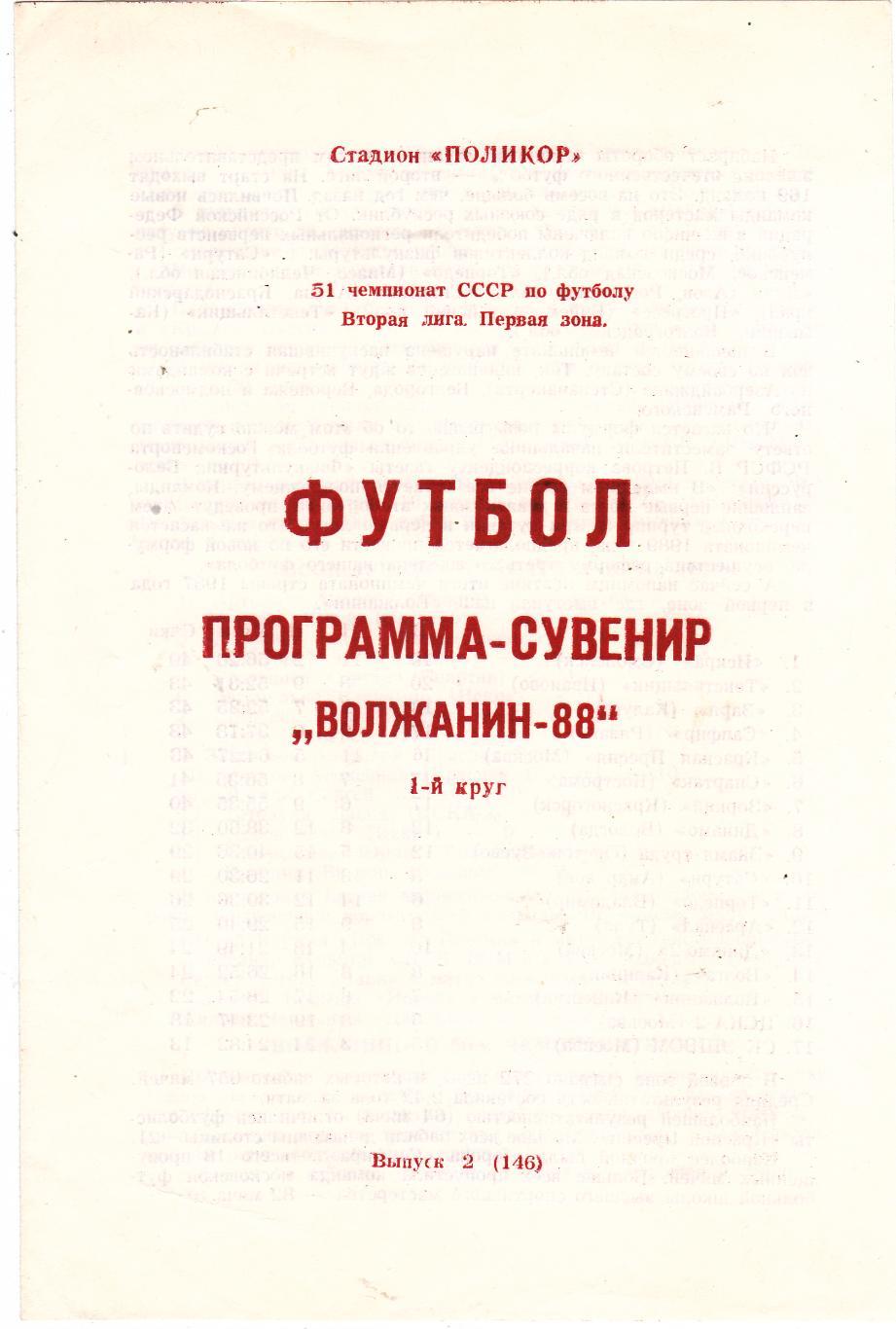 Волжанин (Кинешма) 1988 (Пр-ма сувенир 1 круг)