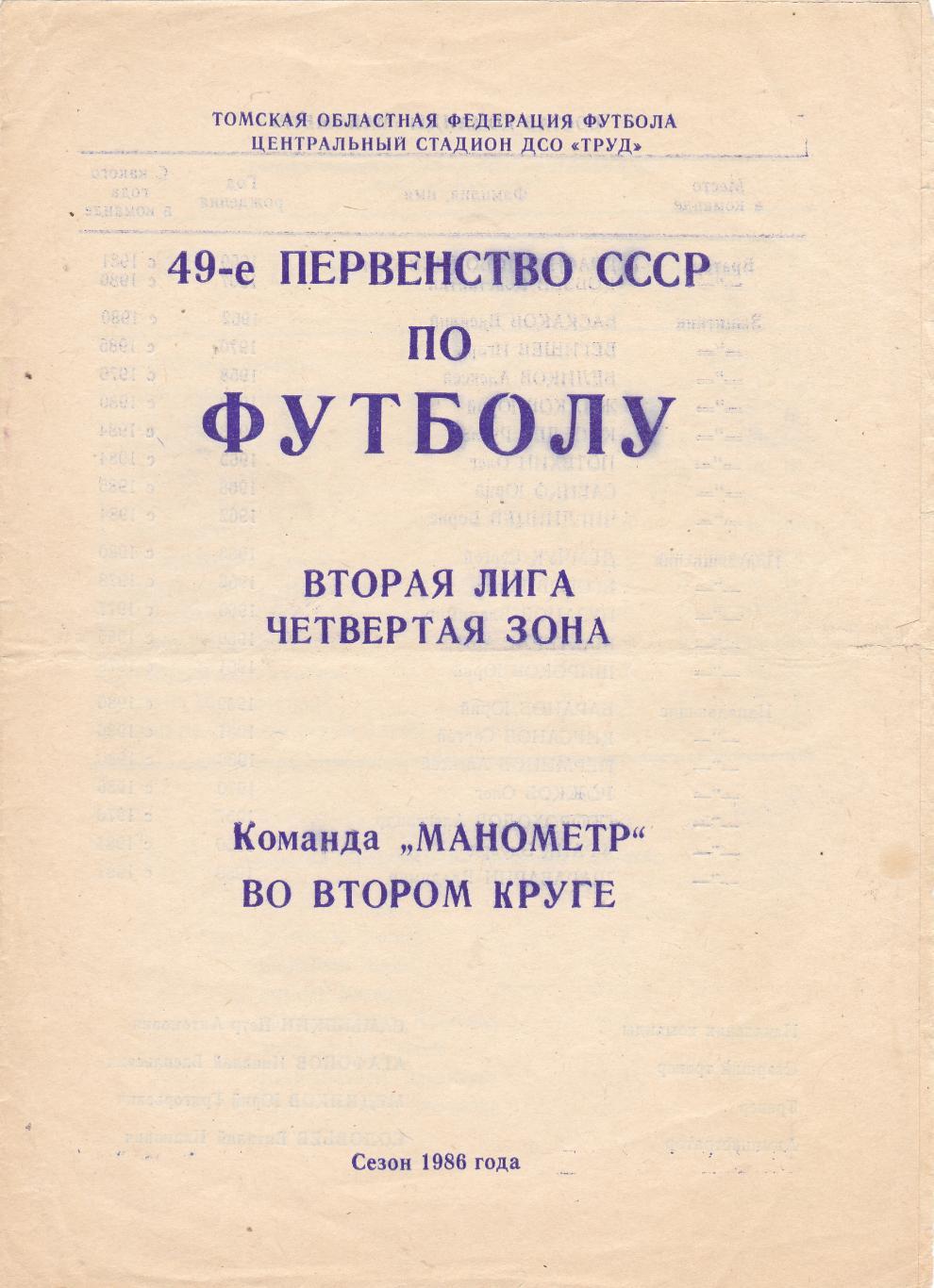 Манометр (Томск) во 2м круге 1986