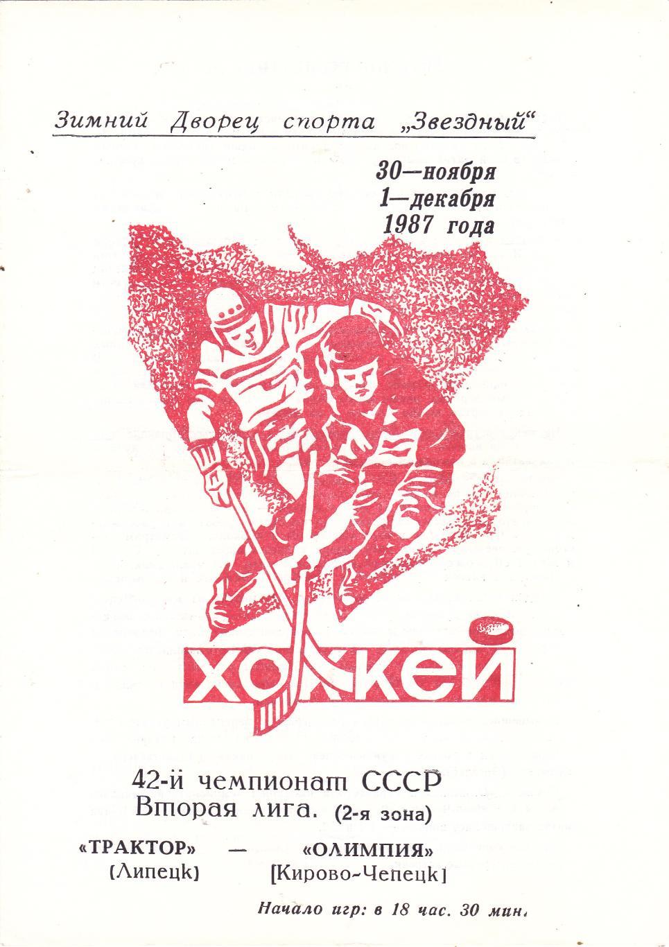 Трактор (Липецк) - Олимпия (Кирово-Чепецк) 30.11-01.12.1987