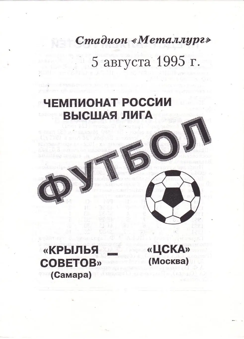 Крылья Советов (Самара) - ЦСКА (Москва) 05.08.1995