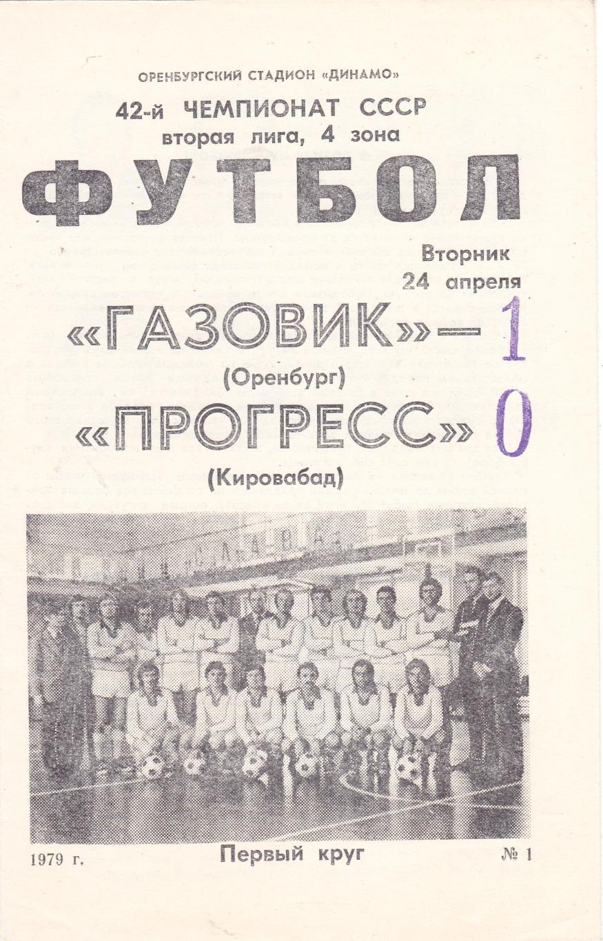 Газовик (Оренбург) - Прогресс (Кировабад) 24.04.1979