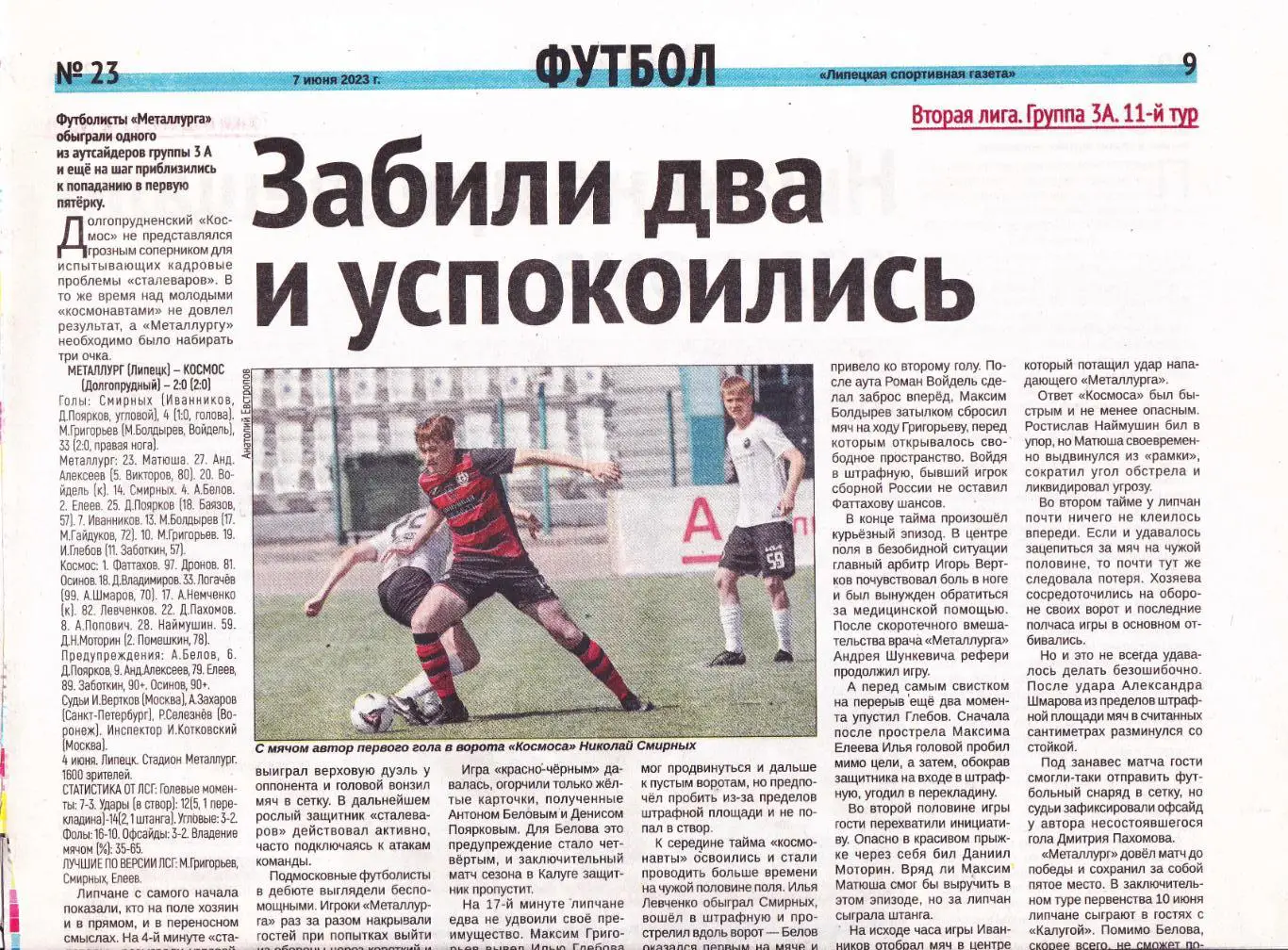 Отчет Металлург (Липецк) - Космос (Долгопрудный) 04.06.2023