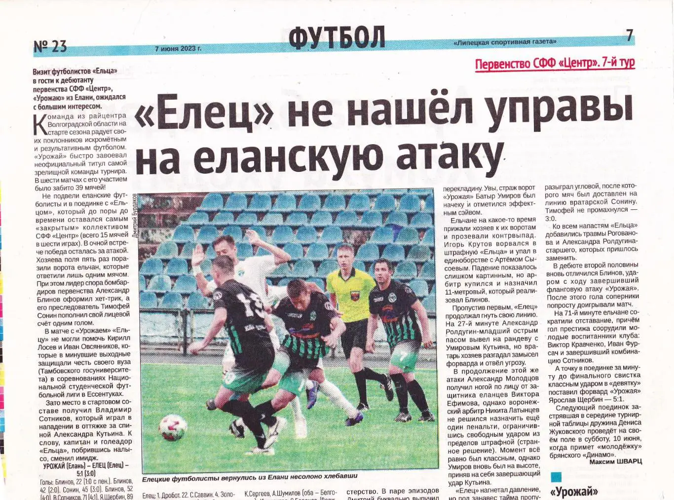 Отчет Урожай (Елань) - ФК Елец 03.06.2023