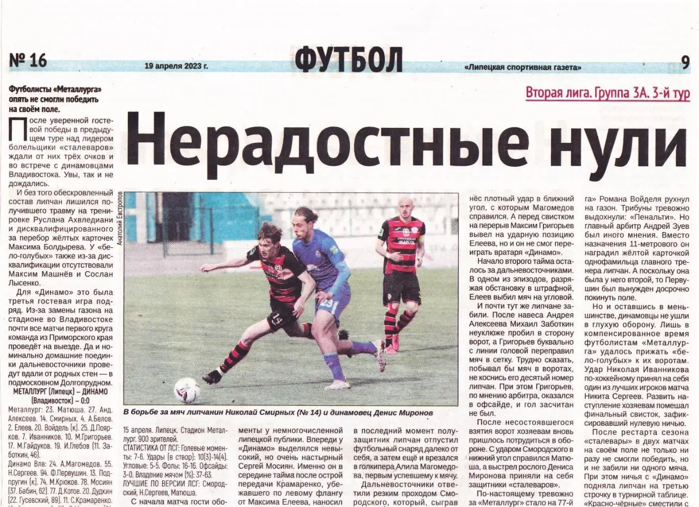 Отчет Металлург (Липецк) - Динамо (Владивосток) 15.04.2023
