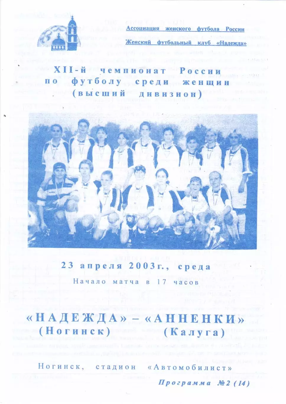 ЖФК Надежда (Ногинск) - Анненки (Калуга) 23.04.2003