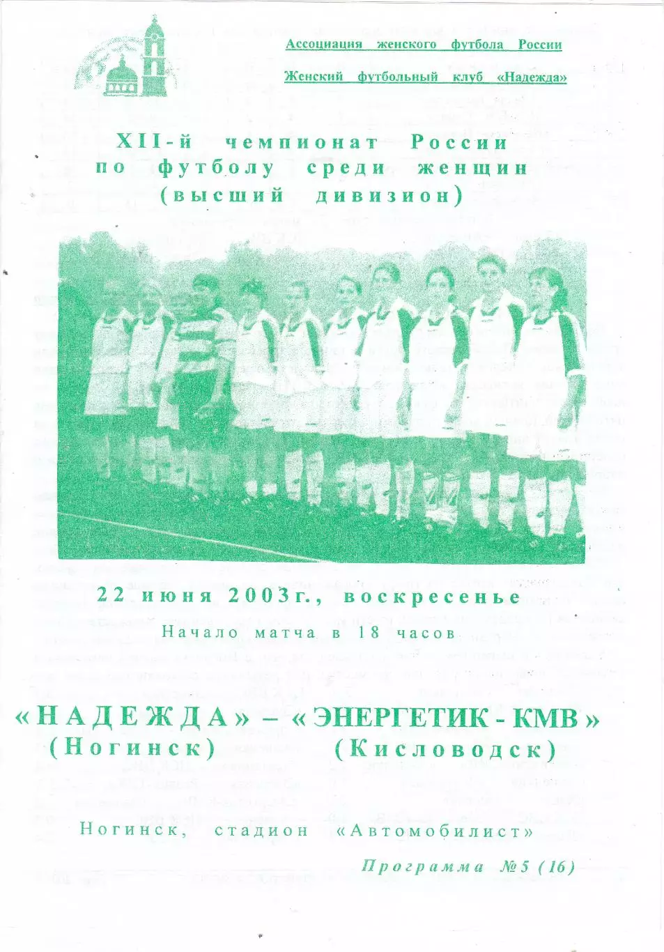 ЖФК Надежда (Ногинск) - Энергетик-КМВ (Кисловодск) 22.06.2003