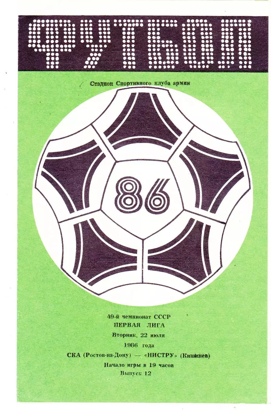 СКА (Ростов) - Нистру (Кишинев) 22.07.1986