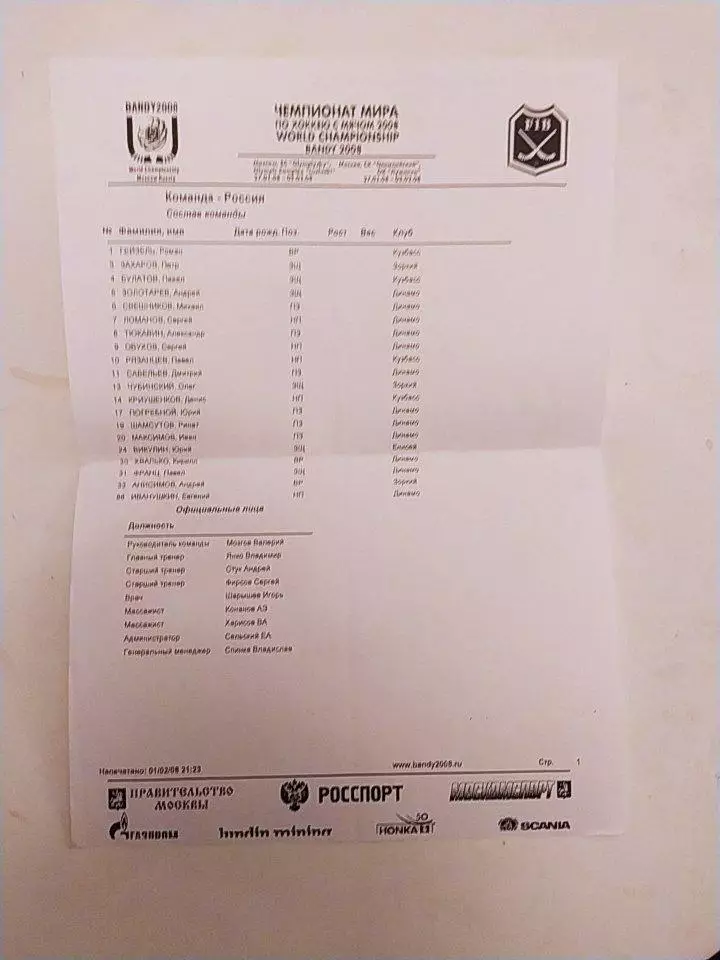 Чемпионат Мира по хоккею с мячём. Москва 2008.Олимпийский(неофициальная) 1