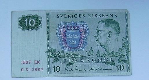 Швеция 10 крон 1987 год