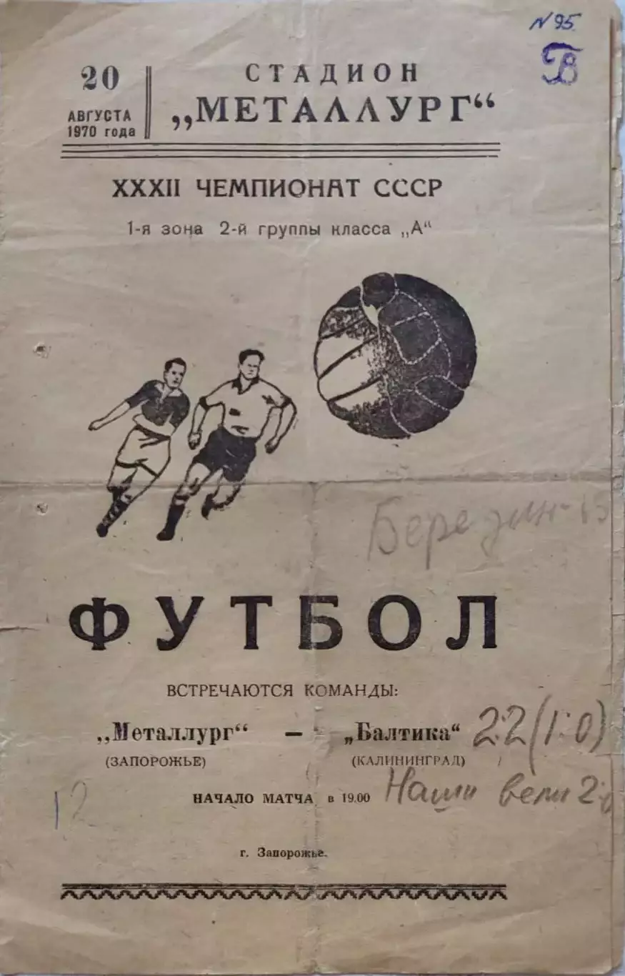 Металлург Запорожье - Балтика Калиниград 20.08.1970