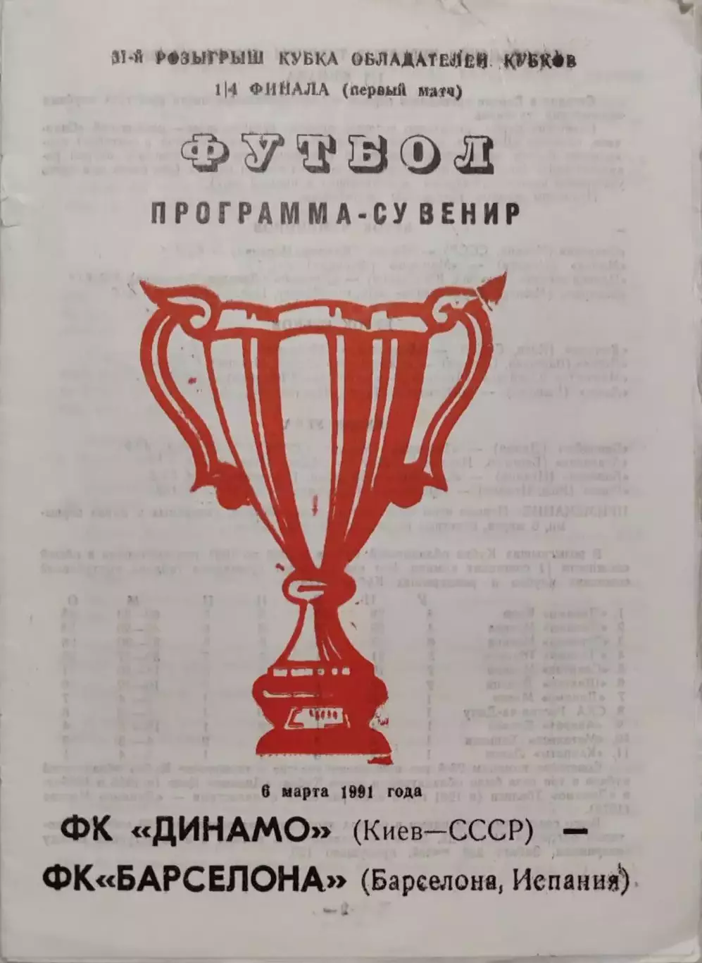 Динамо Киев - Барселона Испания 06.03.1991 Вид 2