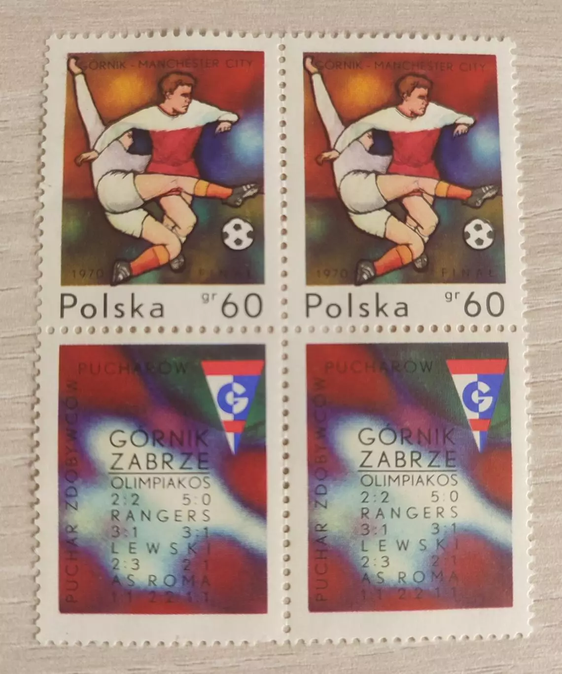 Польша 1970 выход ФК Гурник Забже в финал Кубка обладателей кубков УЕФА . 4 шт.