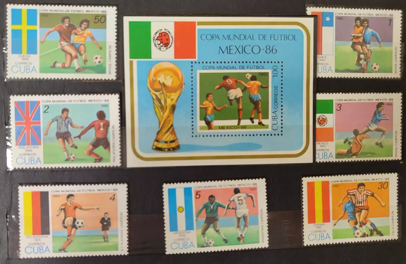 Куба. 1985. Чемпионат мира по футболу в Мексике Mexico-86 1986. 1 блок 7 марок