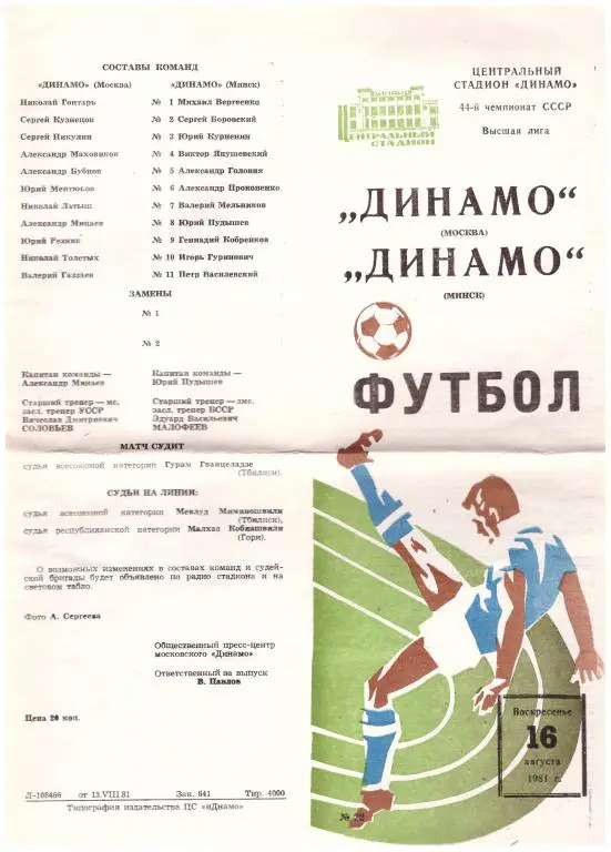 Динамо Москва - Динамо Минск 1981