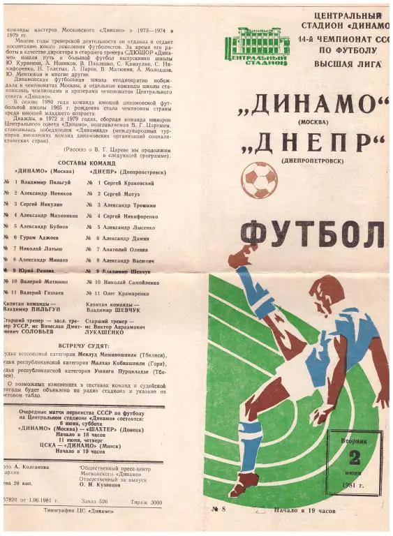 Динамо Москва - Днепр Днепропетровск 1981