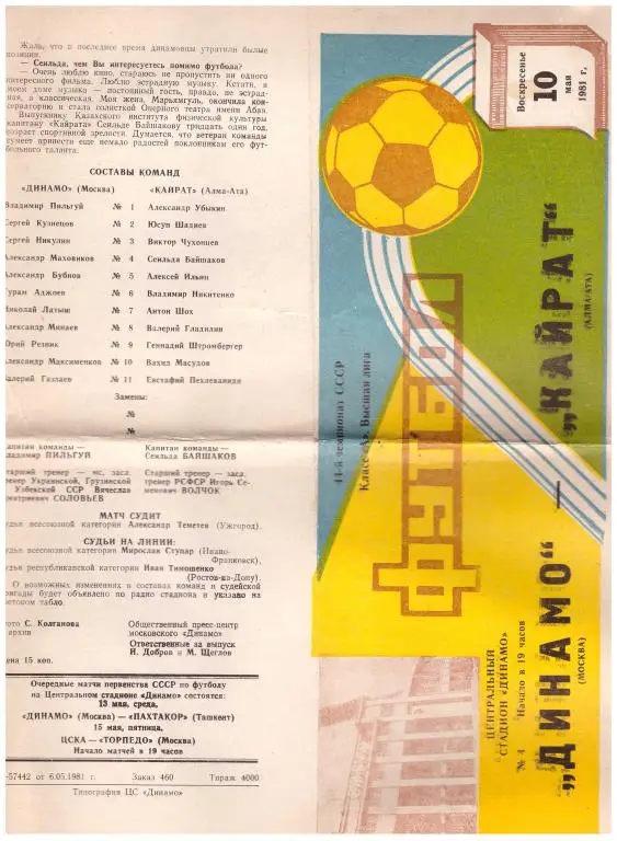 Динамо Москва - Кайрат Алма-Ата 1981