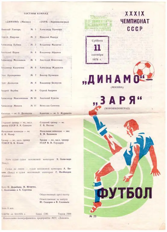 Динамо Москва - Заря Луганск 1976
