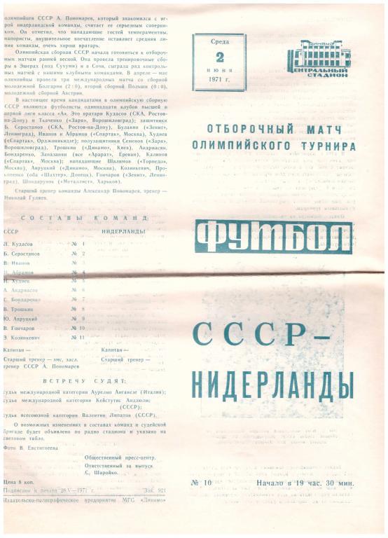 1971 СССР - Нидерланды