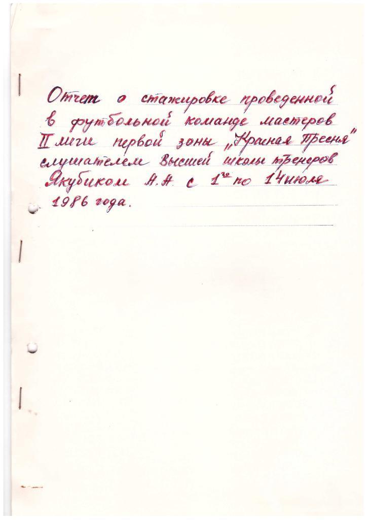 Годовые отчеты команда Красная Пресня Москва 1985-1987 (Романцев, Спартак) 3