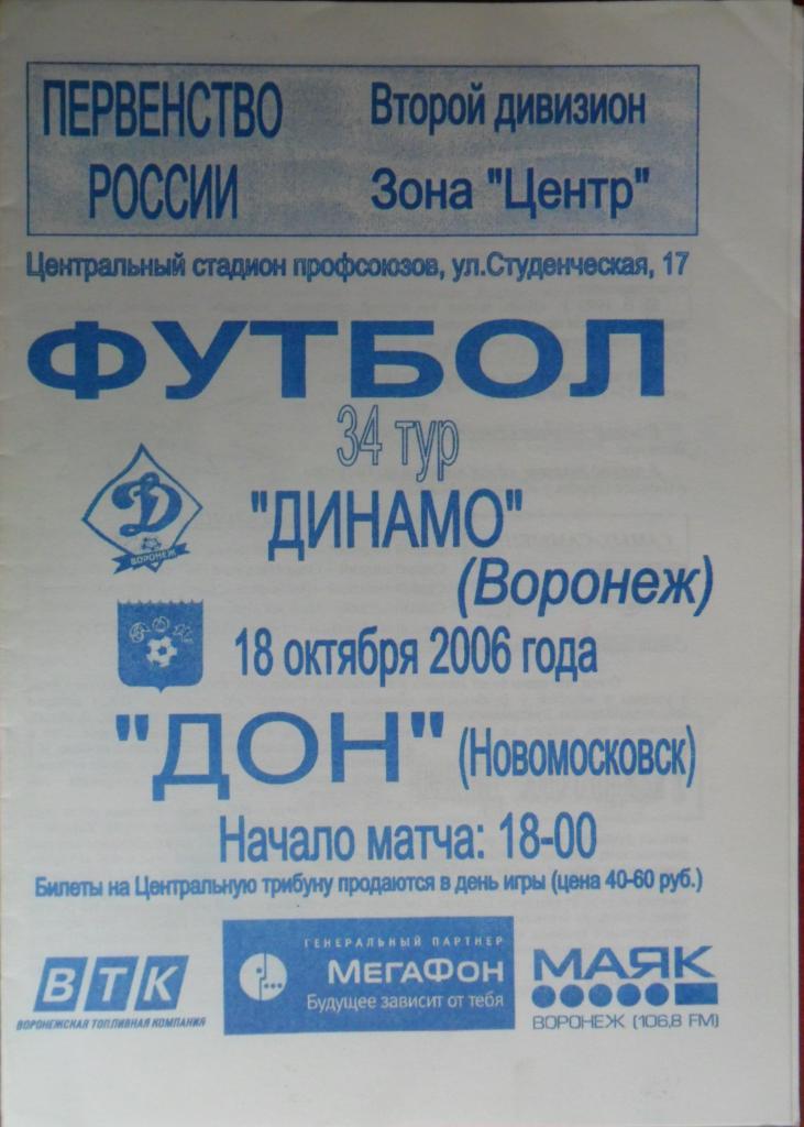 Динамо (Воронеж) - Дон (Новомосковск) 18.10.2006