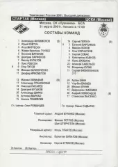 2001. Стартовый протокол. Спартак(Москва)- ЦСКА