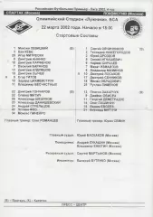 2002. Стартовый протокол. Спартак(Москва)-ФК Локомотив(Москва).