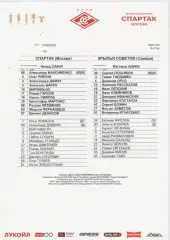 2025. Стартовый протокол. Спартак(Москва)- Крылья Советов( Самара).