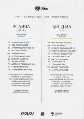 2025. Стартовый протокол. Родина(Москва)- Арсенал (Тула).