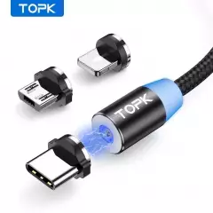 Магнитный зарядный кабель с тремя насадками MicroUSB, Type C, Lightning