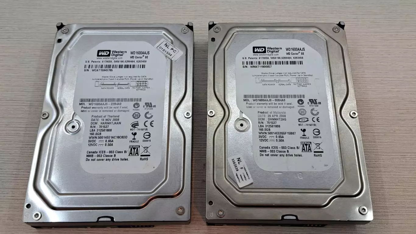 2 жестких диска WD Caviar SE по 160Gb, рабочие