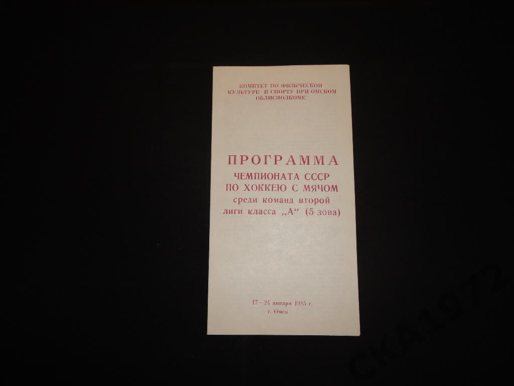 Хоккей с мячом. Программа Чемпионата СССР команд 2-й лиги 5 зона. Омск 1985