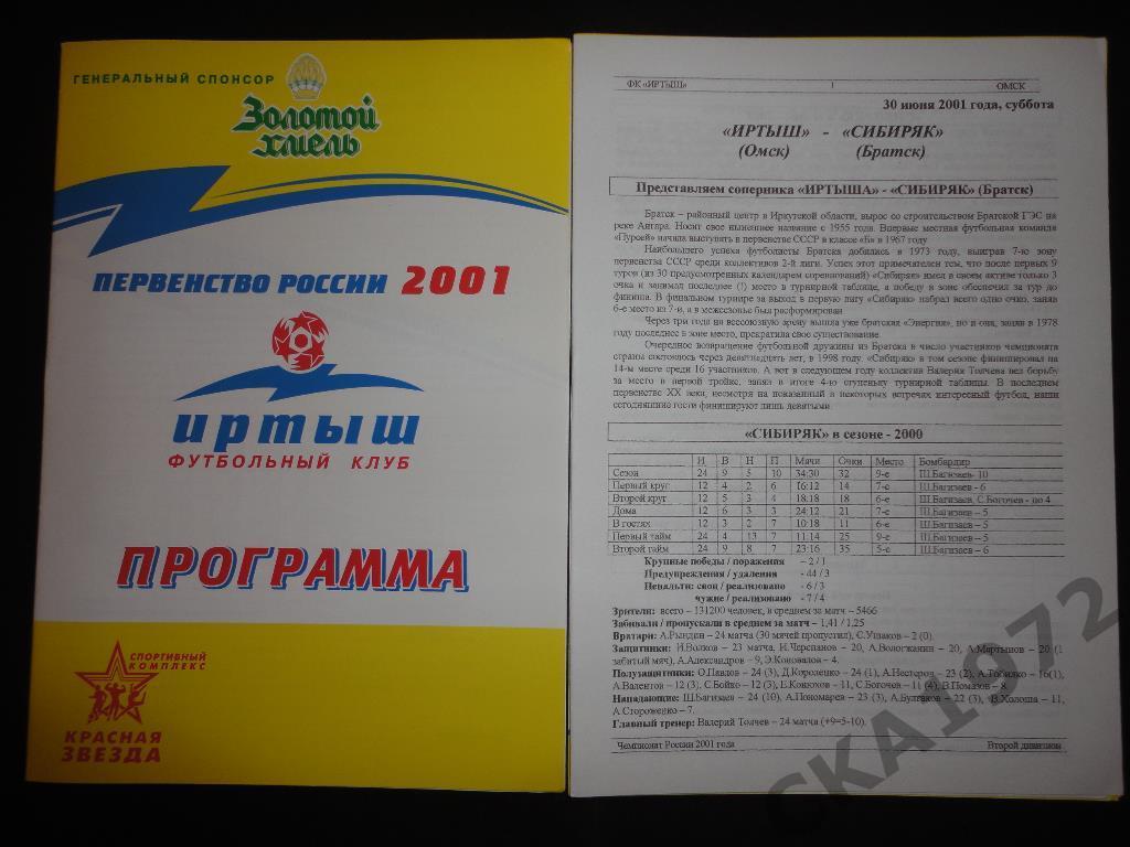программа Иртыш Омск - Сибиряк Братск 2001