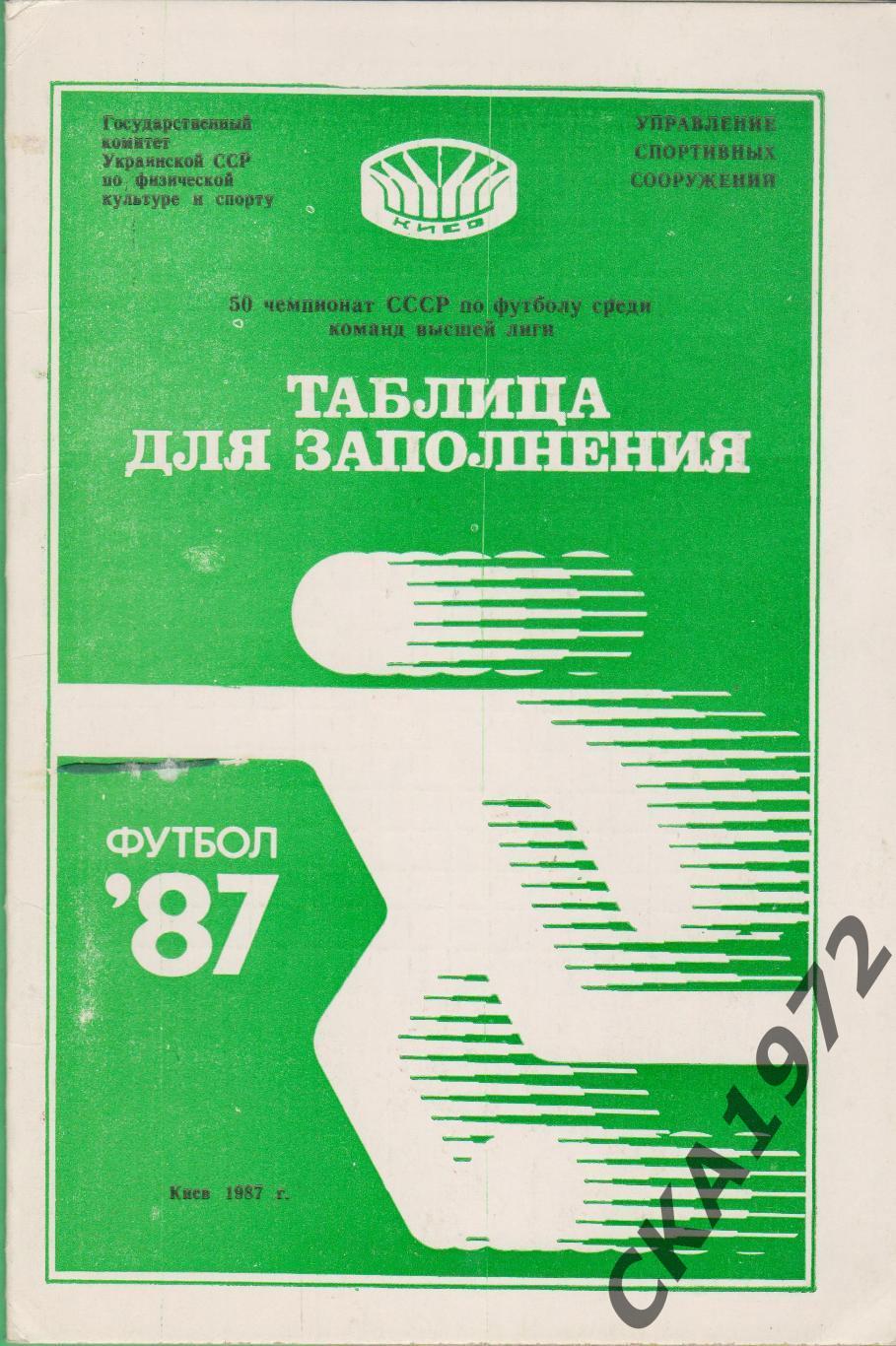 буклет Таблица для заполнения + календарь игр Динамо Киев 1987 +++