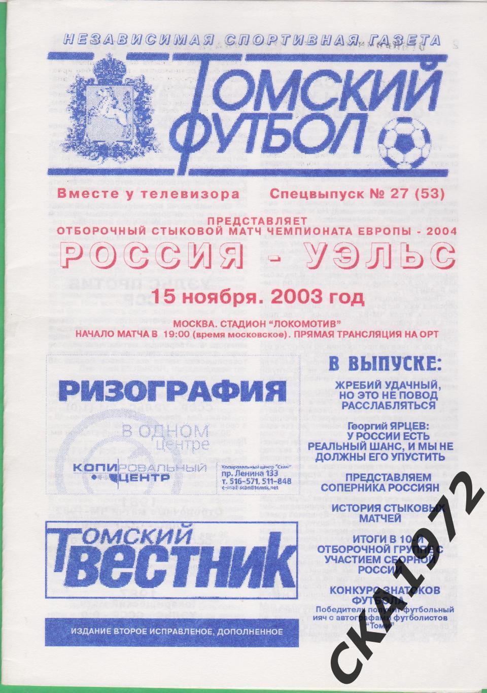 программа Россия сборная - Уэльс сборная 2003 +++