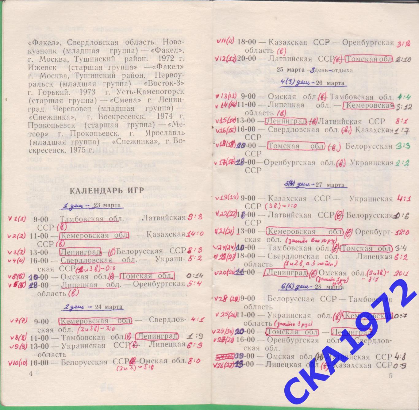 программа Золотая шайба 22-30.03.1975 Томск +++ 1