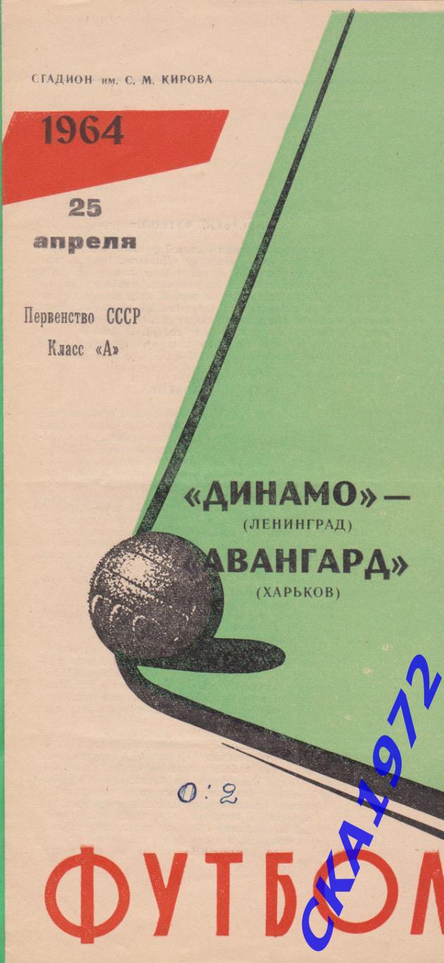 программа Динамо Ленинград - Авангард Харьков 1964