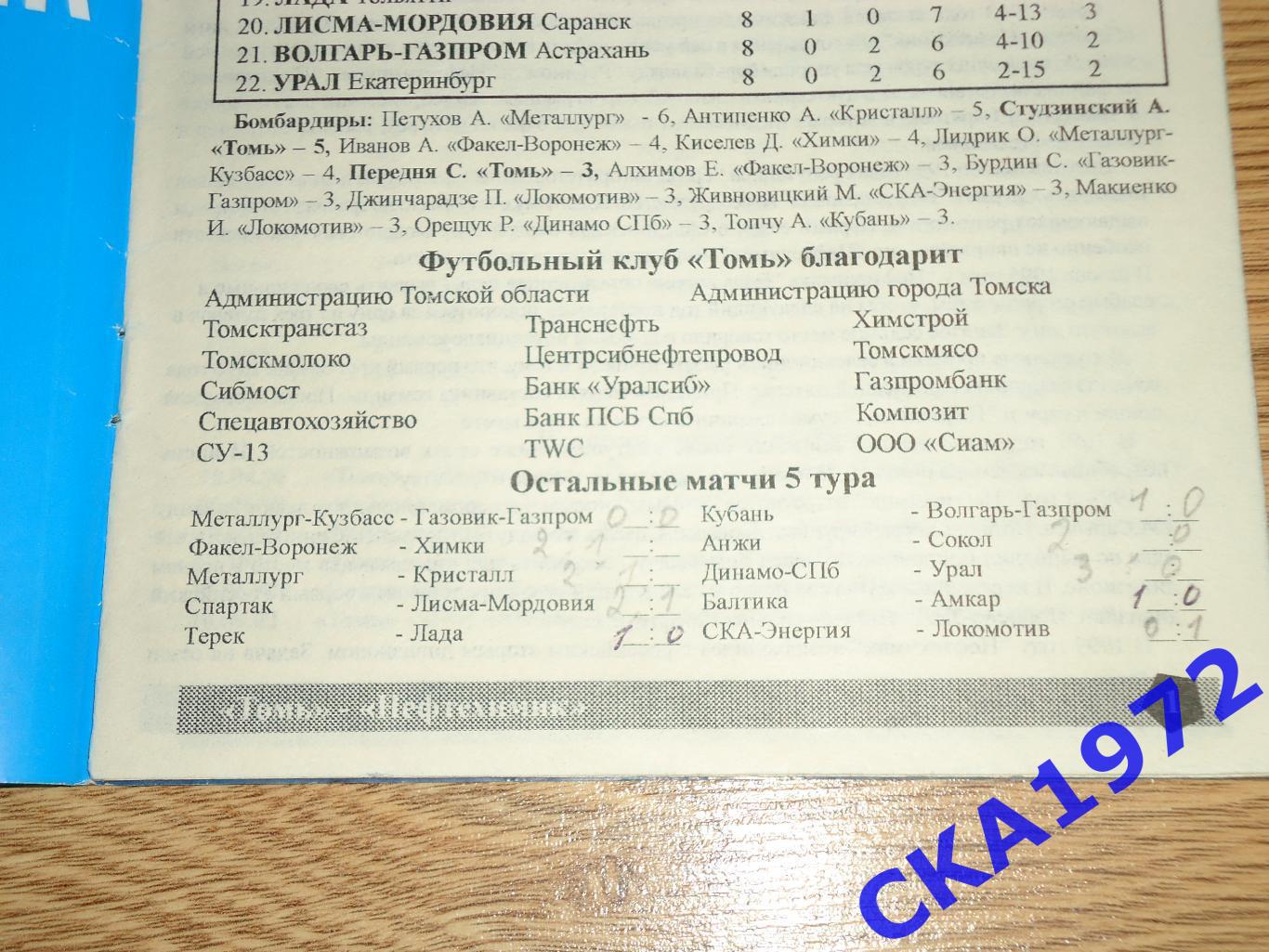 программа Томь Томск - Нефтехимик Нижнекамск 2003 уценка + 1