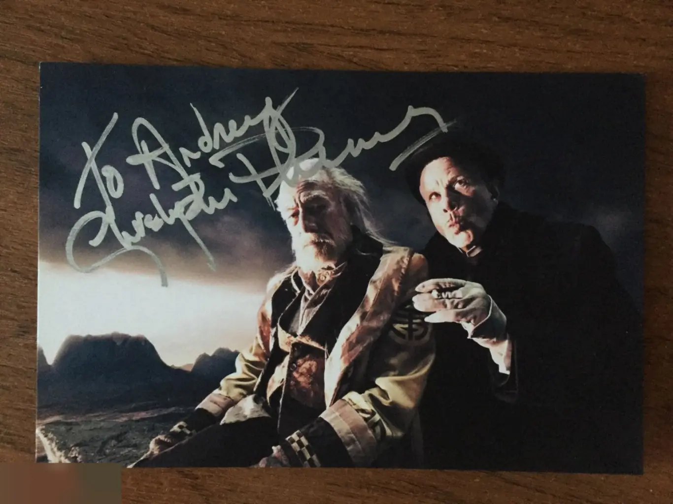 Кристофер Пламмер автограф на картонном фото Воображариум доктора Парнаса