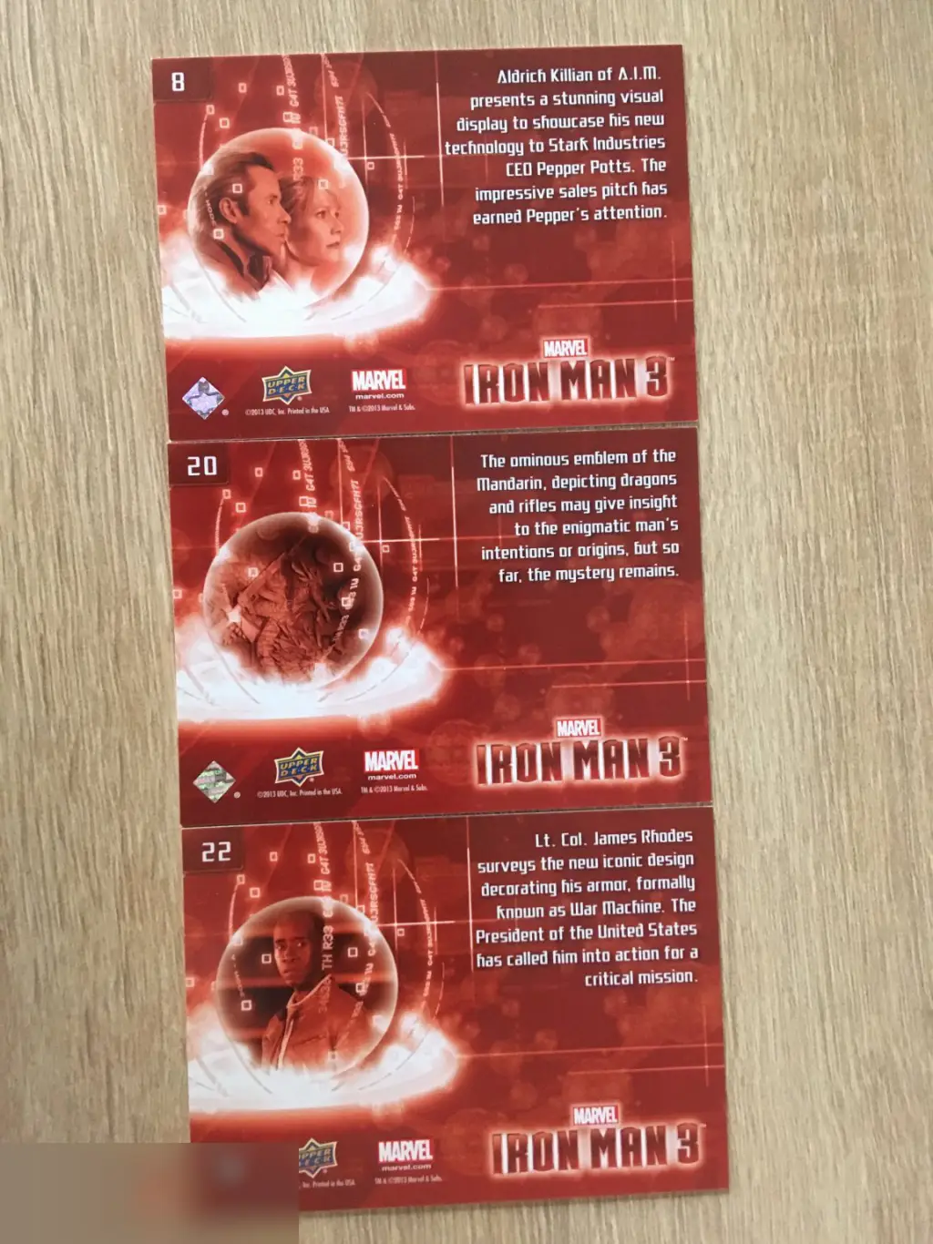 Iron Man 3 Железный человек 3 3 коллекционные карточки Upper Deck 1