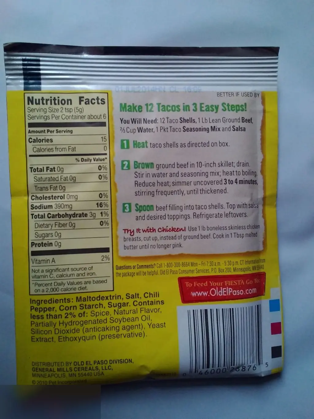 OldElPaso Mild Taco Seasoning Mix 01JUL2014 с истекшим сроком не для еды 1