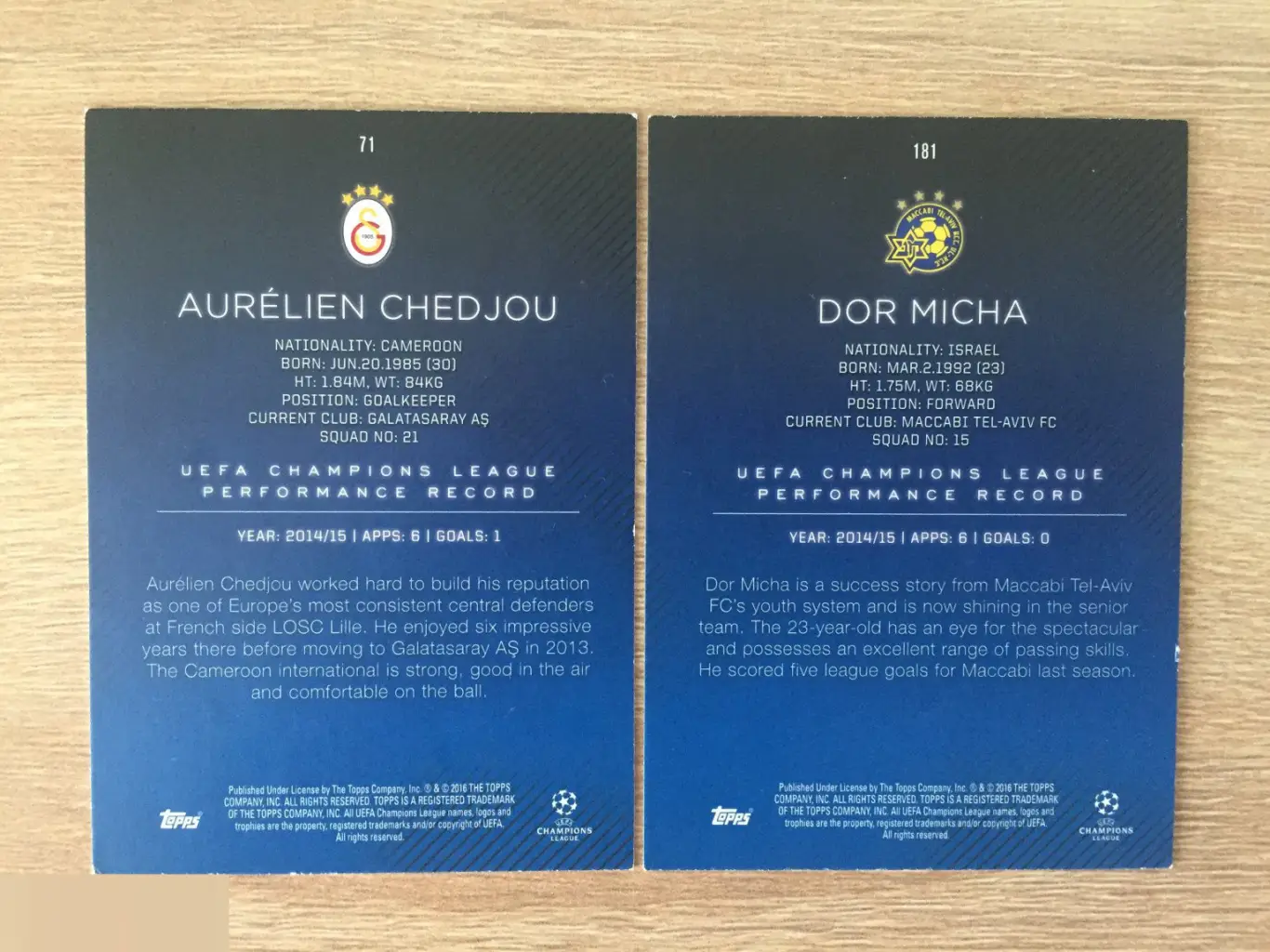 Aurelien Chedjou Dor Micha Topps 2016 2 коллекционные карточки 1