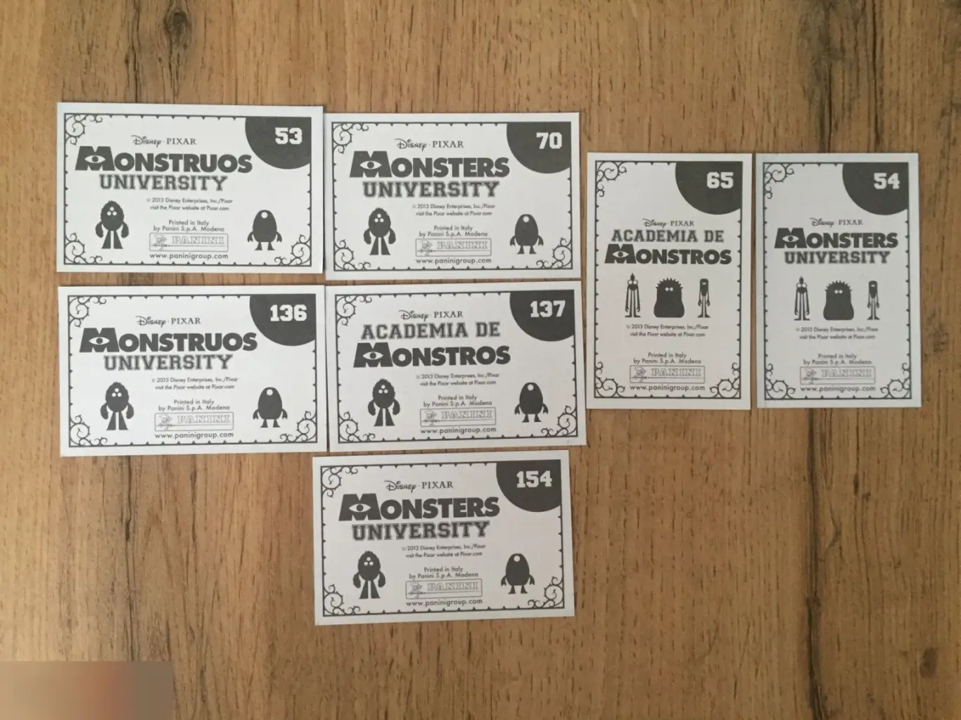 Monsters University Университет монстров 7 коллекционных наклеек Panini Италия 1