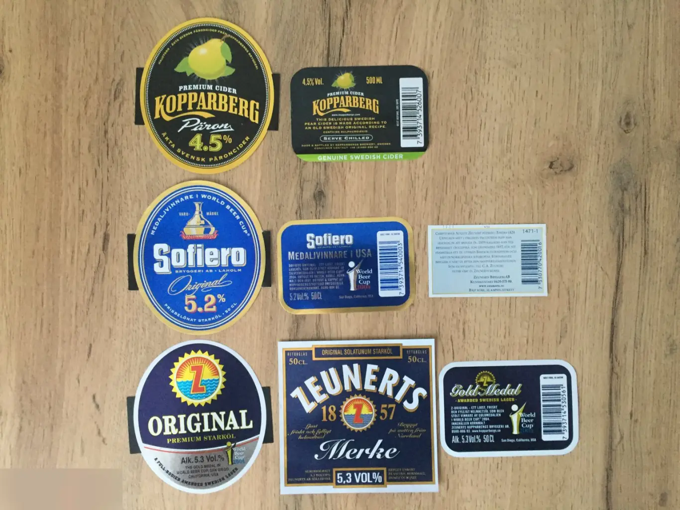 Швеция пивные этикетки 8 штук