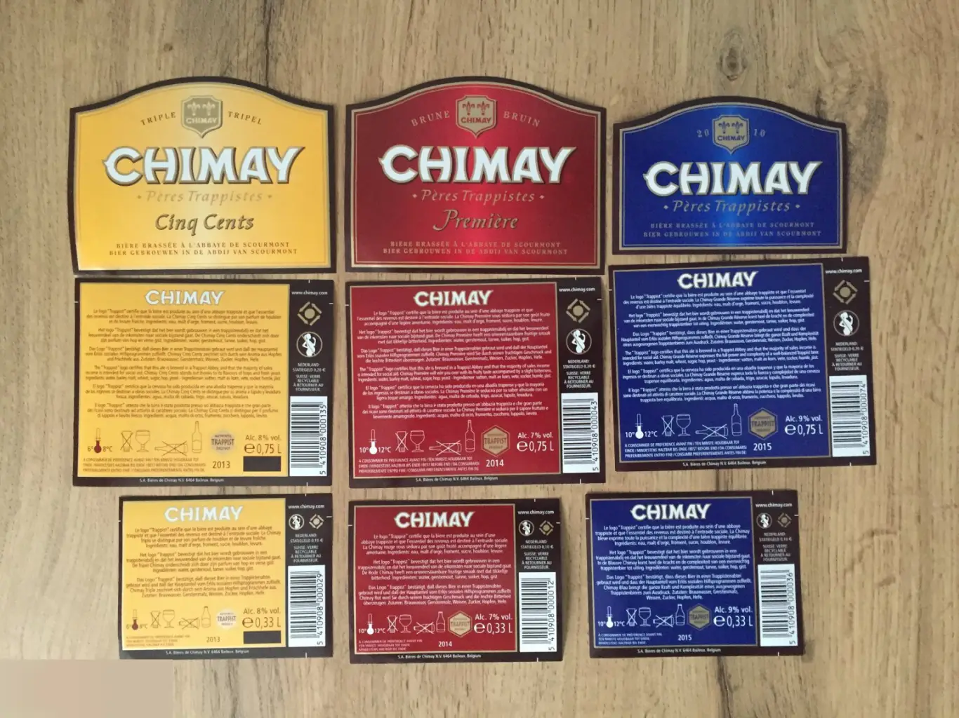 Chimay Бельгия пивные этикетки 9 штук