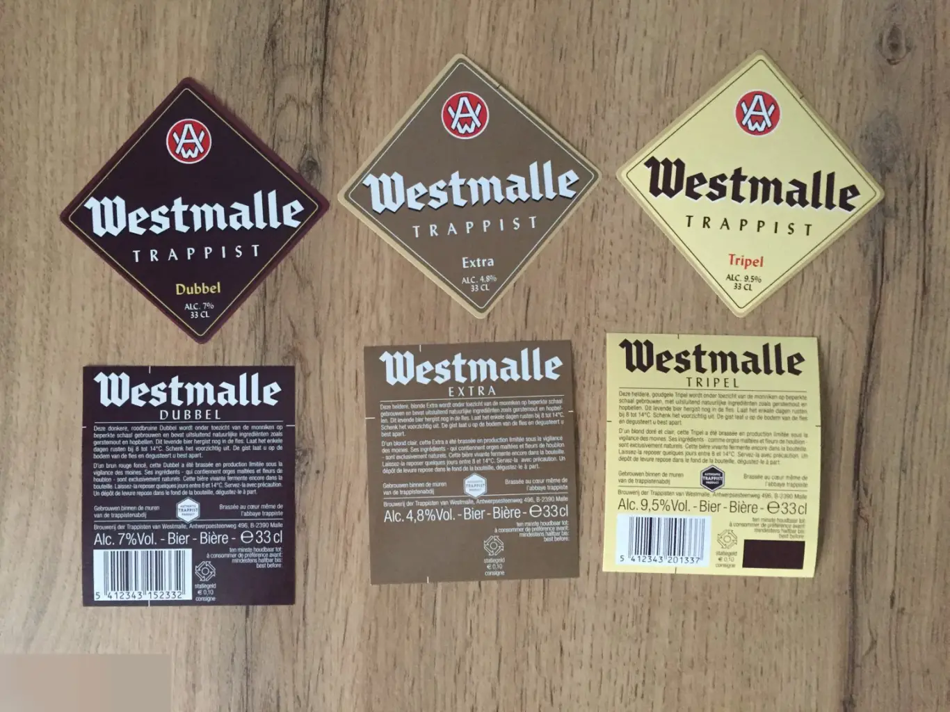 Westmalle Trappist Бельгия пивные этикетки 6 штук