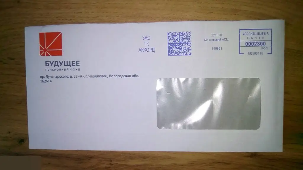 Конверт Будущее пенсионный фонд
