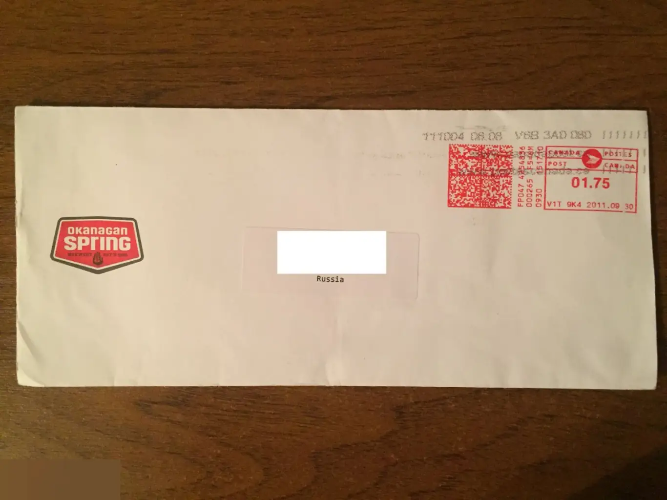 Конверт Okanagan Spring Канада 2011