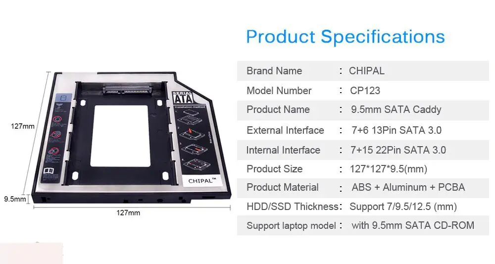 Переходник-салазки под SSD/HDD вместо DVD 9.5 1