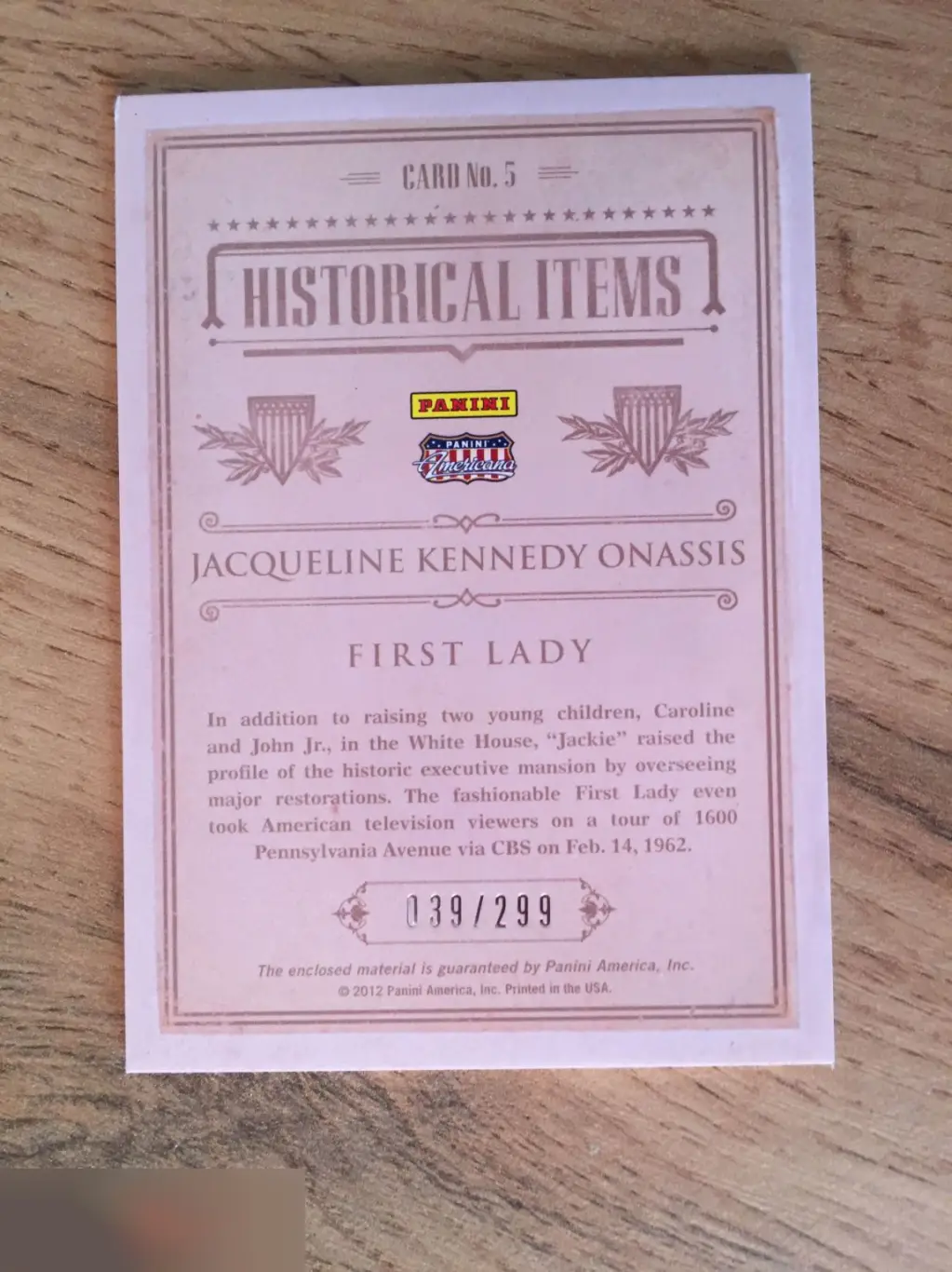 Жаклин Кеннеди кусок одежды Panini Americana 1